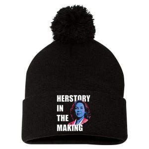 Herstory In The Making President American Flag Kamala Harris Pom Pom 12in Knit Beanie