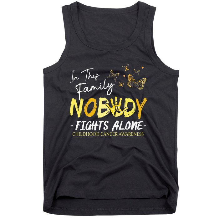 Hand In This Family Nobody Fights Alone Childhood Cancer Tank Top