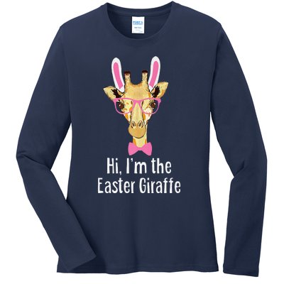 Hi I'm The Easter Giraffe Funny Easter Fitted Ladies Long Sleeve Shirt