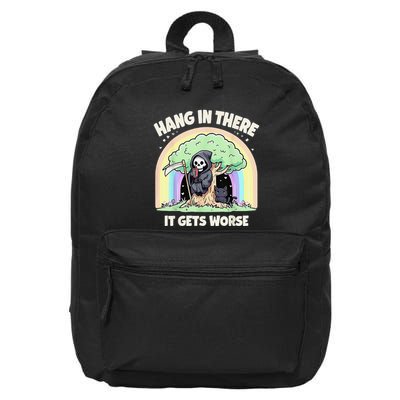 Hang In There It Gets Worse Funny Cat Skeleton Rainbow 16 in Basic Backpack