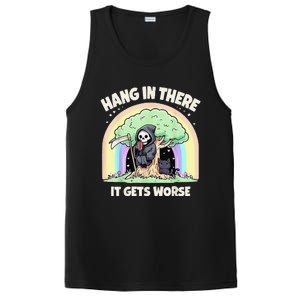 Hang In There It Gets Worse Funny Cat Skeleton Rainbow PosiCharge Competitor Tank