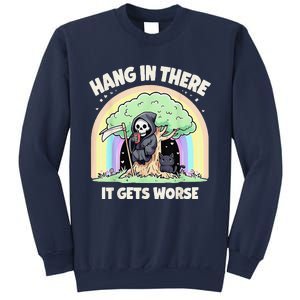 Hang In There It Gets Worse Funny Cat Skeleton Rainbow Sweatshirt