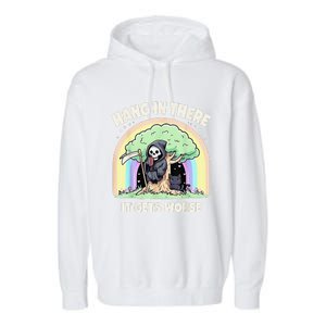 Hang In There It Gets Worse Funny Cat Skeleton Rainbow Garment-Dyed Fleece Hoodie