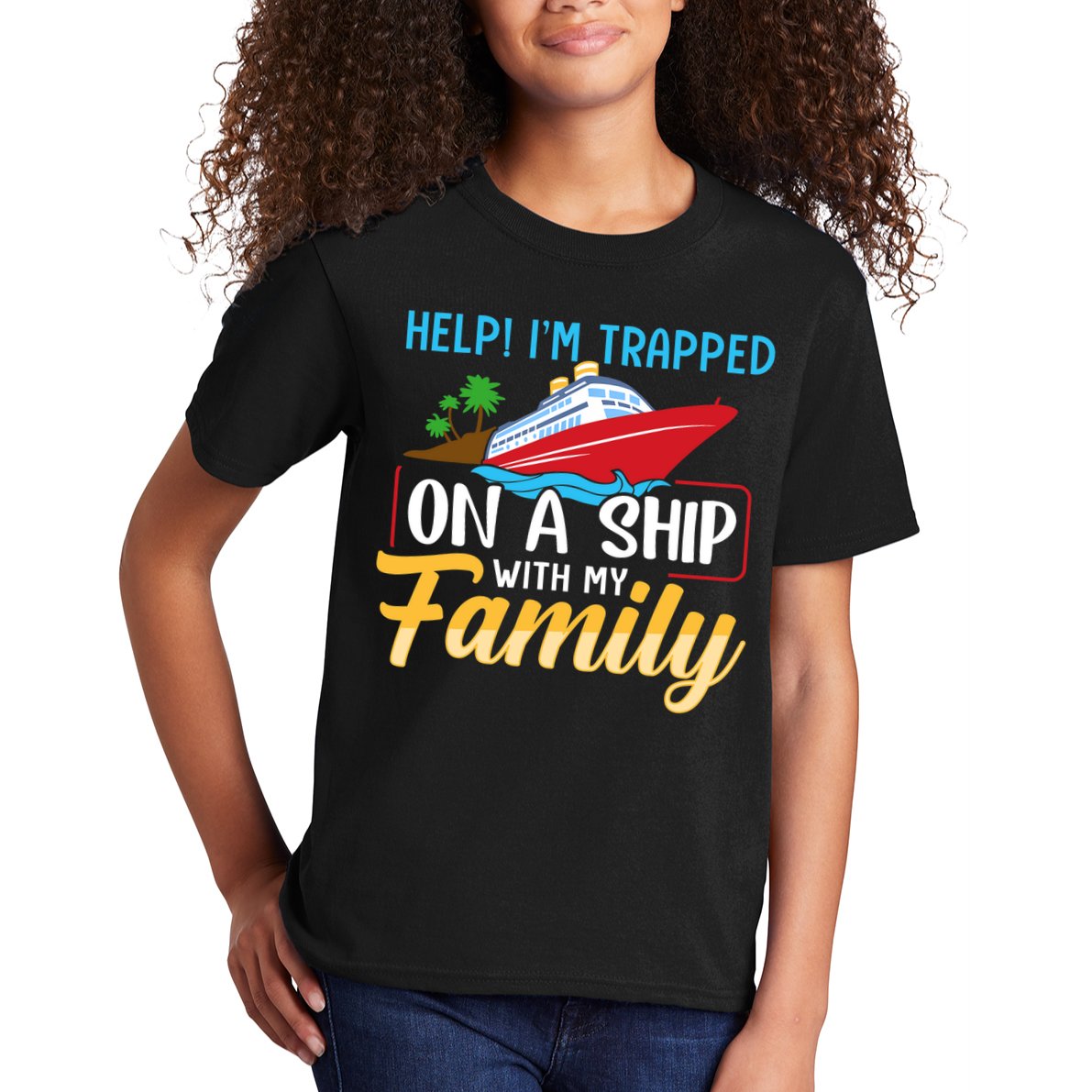 Help I'm Trapped On A Ship With My Family Family Cruise Trip Kids T-Shirt