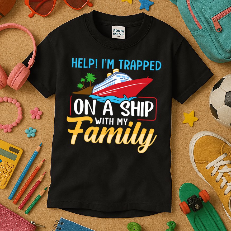 Help I'm Trapped On A Ship With My Family Family Cruise Trip Kids T-Shirt