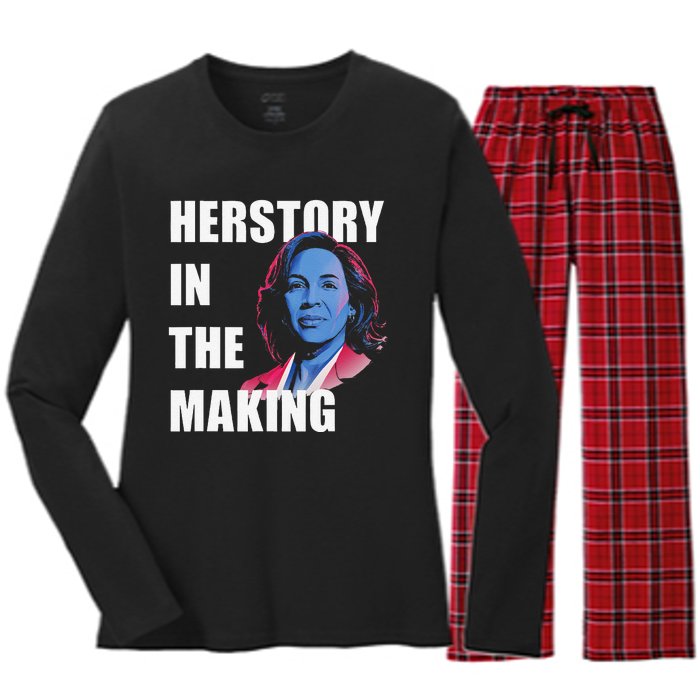 Herstory In The Making President American Flag Kamala Harris Women's Long Sleeve Flannel Pajama Set 