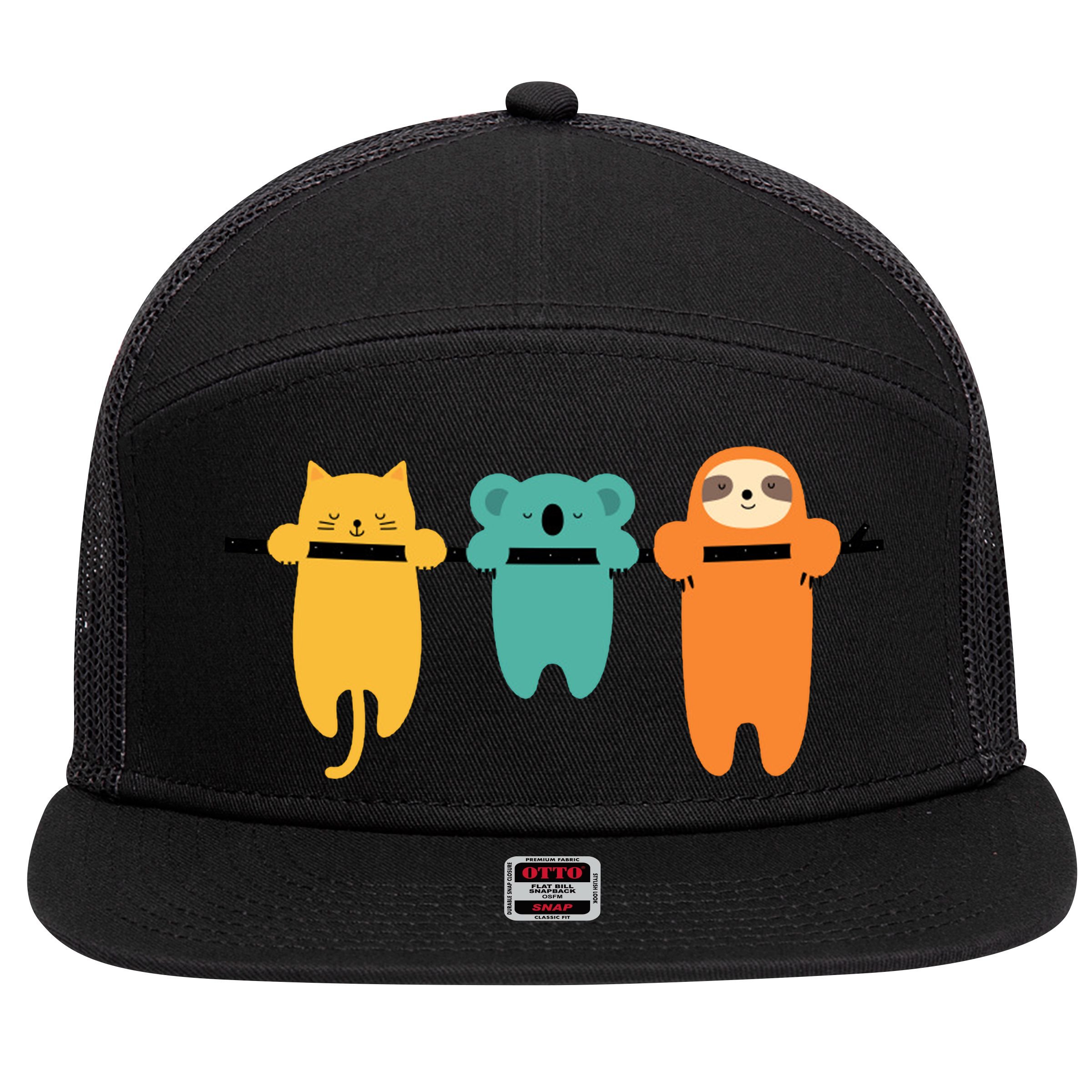 Hang In There Cat Sloth And Koala Cute 7 Panel Mesh Trucker Snapback Hat