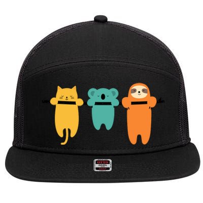 Hang In There Cat Sloth And Koala Cute 7 Panel Mesh Trucker Snapback Hat