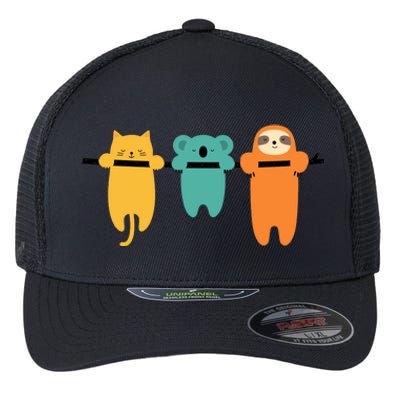 Hang In There Cat Sloth And Koala Cute Flexfit Unipanel Trucker Cap