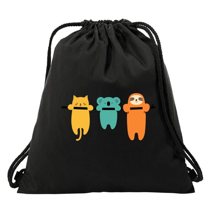 Hang In There Cat Sloth And Koala Cute Drawstring Bag