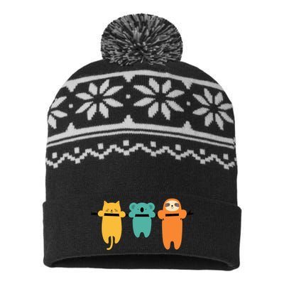 Hang In There Cat Sloth And Koala Cute USA-Made Snowflake Beanie