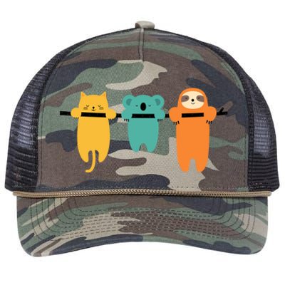 Hang In There Cat Sloth And Koala Cute Retro Rope Trucker Hat Cap