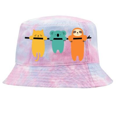 Hang In There Cat Sloth And Koala Cute Tie-Dyed Bucket Hat