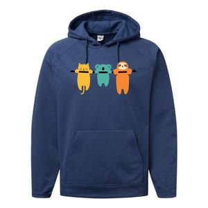 Hang In There Cat Sloth And Koala Cute Performance Fleece Hoodie