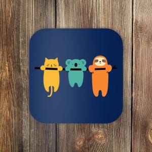 Hang In There Cat Sloth And Koala Cute Coaster