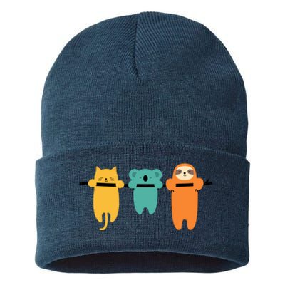 Hang In There Cat Sloth And Koala Cute Sustainable Knit Beanie