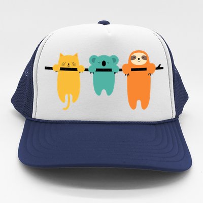 Hang In There Cat Sloth And Koala Cute Trucker Hat