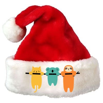 Hang In There Cat Sloth And Koala Cute Premium Christmas Santa Hat