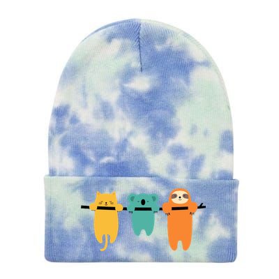 Hang In There Cat Sloth And Koala Cute Tie Dye 12in Knit Beanie