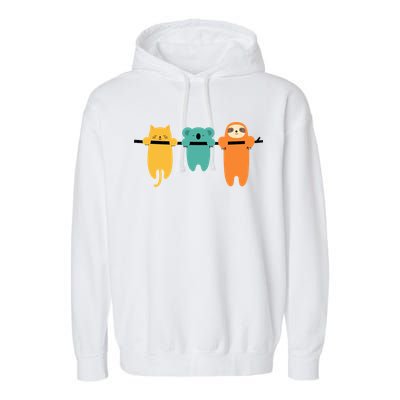 Hang In There Cat Sloth And Koala Cute Garment-Dyed Fleece Hoodie