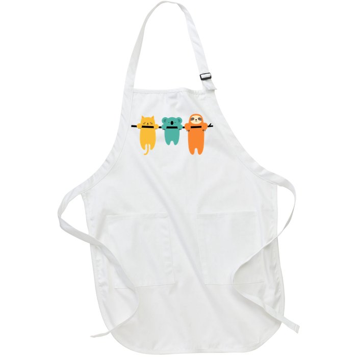 Hang In There Cat Sloth And Koala Cute Full-Length Apron With Pockets