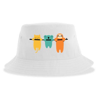 Hang In There Cat Sloth And Koala Cute Sustainable Bucket Hat