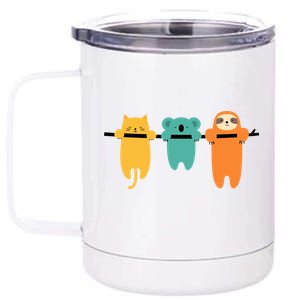 Hang In There Cat Sloth And Koala Cute 12 oz Stainless Steel Tumbler Cup