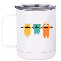 Hang In There Cat Sloth And Koala Cute 12 oz Stainless Steel Tumbler Cup