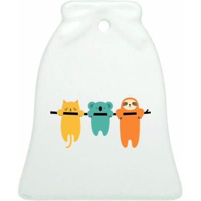 Hang In There Cat Sloth And Koala Cute Ceramic Bell Ornament