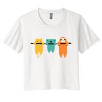 Hang In There Cat Sloth And Koala Cute Crop Top