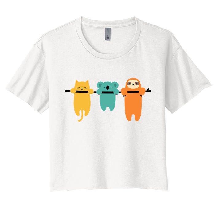 Hang In There Cat Sloth And Koala Cute Crop Top