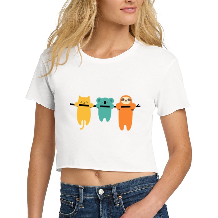 Hang In There Cat Sloth And Koala Cute Crop Top