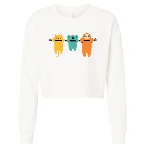 Hang In There Cat Sloth And Koala Cute Cropped Pullover Crew