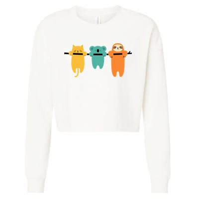 Hang In There Cat Sloth And Koala Cute Cropped Pullover Crew