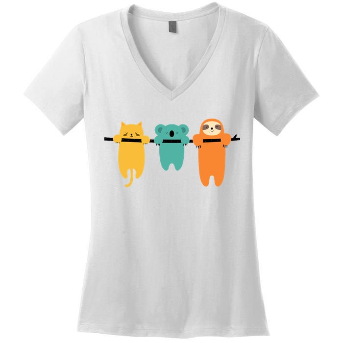 Hang In There Cat Sloth And Koala Cute Women's V-Neck T-Shirt