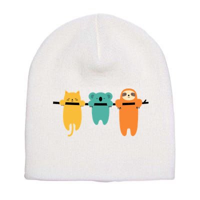 Hang In There Cat Sloth And Koala Cute Short Acrylic Beanie