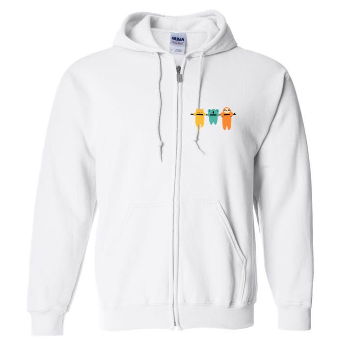 Hang In There Cat Sloth And Koala Cute Full Zip Hoodie