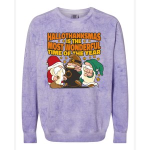 Hallothanksmas Is The Most Wonderful Time Of The Year Holiday Gnomes Colorblast Crewneck Sweatshirt