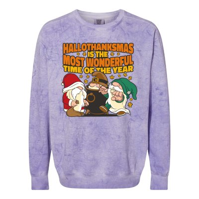 Hallothanksmas Is The Most Wonderful Time Of The Year Holiday Gnomes Colorblast Crewneck Sweatshirt