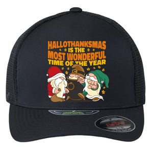 Hallothanksmas Is The Most Wonderful Time Of The Year Holiday Gnomes Flexfit Unipanel Trucker Cap