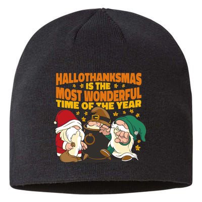 Hallothanksmas Is The Most Wonderful Time Of The Year Holiday Gnomes Sustainable Beanie