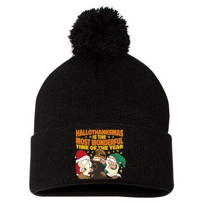Hallothanksmas Is The Most Wonderful Time Of The Year Holiday Gnomes Pom Pom 12in Knit Beanie