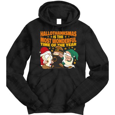 Hallothanksmas Is The Most Wonderful Time Of The Year Holiday Gnomes Tie Dye Hoodie