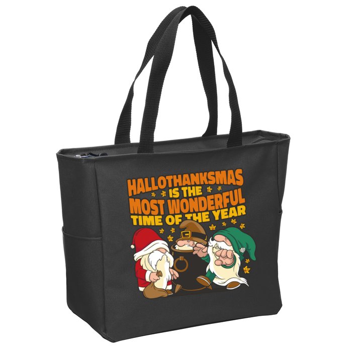 Hallothanksmas Is The Most Wonderful Time Of The Year Holiday Gnomes Zip Tote Bag