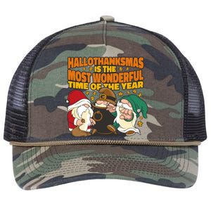 Hallothanksmas Is The Most Wonderful Time Of The Year Holiday Gnomes Retro Rope Trucker Hat Cap