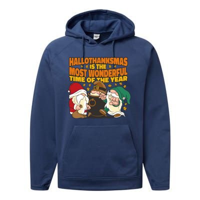 Hallothanksmas Is The Most Wonderful Time Of The Year Holiday Gnomes Performance Fleece Hoodie