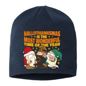 Hallothanksmas Is The Most Wonderful Time Of The Year Holiday Gnomes Sustainable Beanie