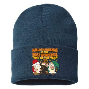 Hallothanksmas Is The Most Wonderful Time Of The Year Holiday Gnomes Sustainable Knit Beanie