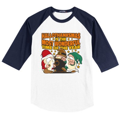 Hallothanksmas Is The Most Wonderful Time Of The Year Holiday Gnomes Baseball Sleeve Shirt