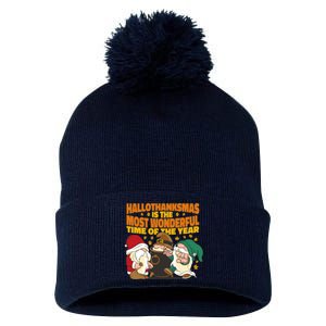 Hallothanksmas Is The Most Wonderful Time Of The Year Holiday Gnomes Pom Pom 12in Knit Beanie